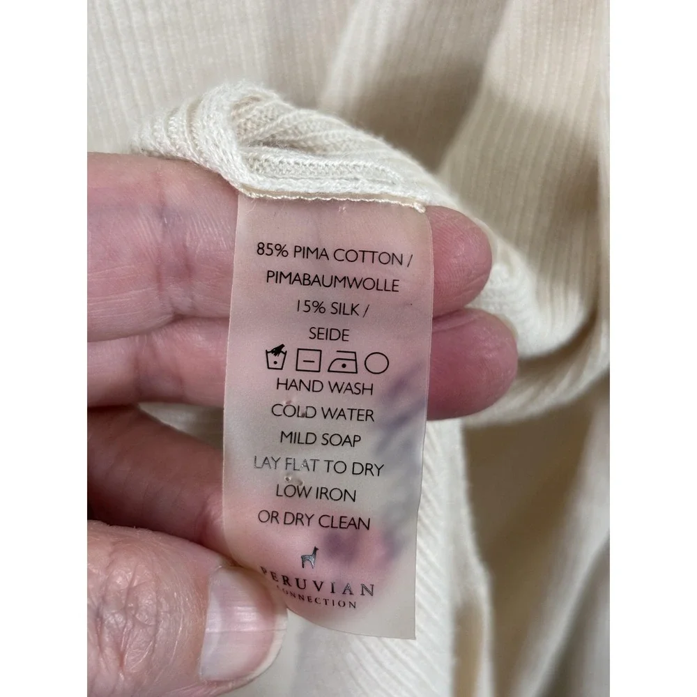 Peruvian Connection Cardigan Sweater Womens Small White Pima‎ Cotton Silk